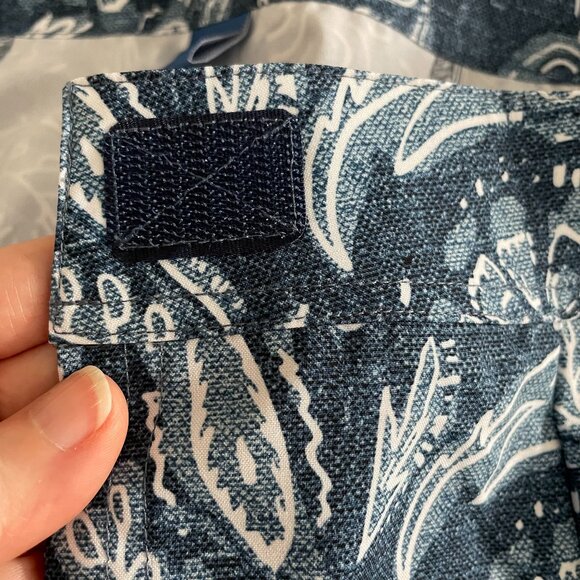 Rip Skirt Floral Polyester Spandex Wrap Skirt w Velcro Close Denim Blue White S - Picture 13 of 16